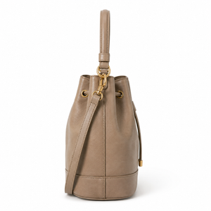 Pre-Owned Taupe Drawstring Bucket Handbag