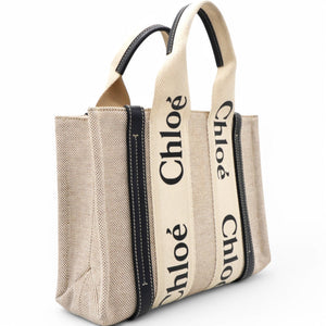 Cotton Small Woody Ribbon Tote White Blue