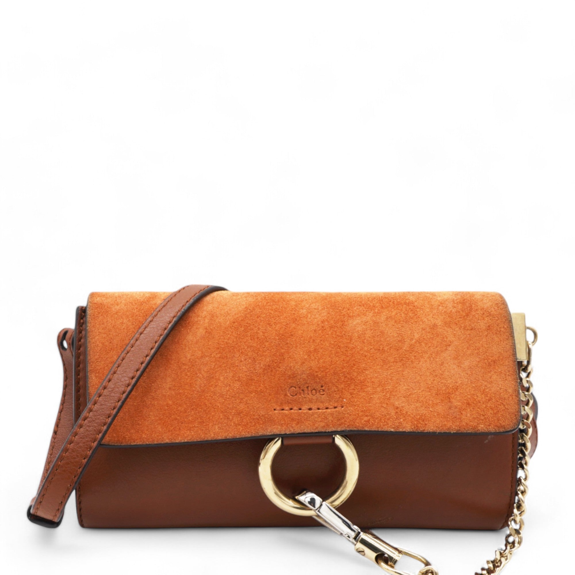 Suede Calfskin Faye Wallet On Strap Tan Micro