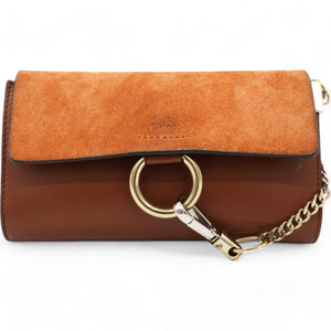 Suede Calfskin Faye Wallet On Strap Tan Micro