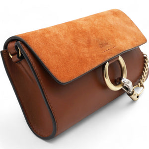 Suede Calfskin Faye Wallet On Strap Tan Micro