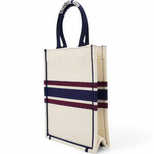 Canvas Embroidered I Love Paris Vertical Book Tote White Mini