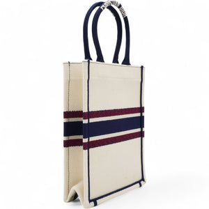 Canvas Embroidered I Love Paris Vertical Book Tote White Mini