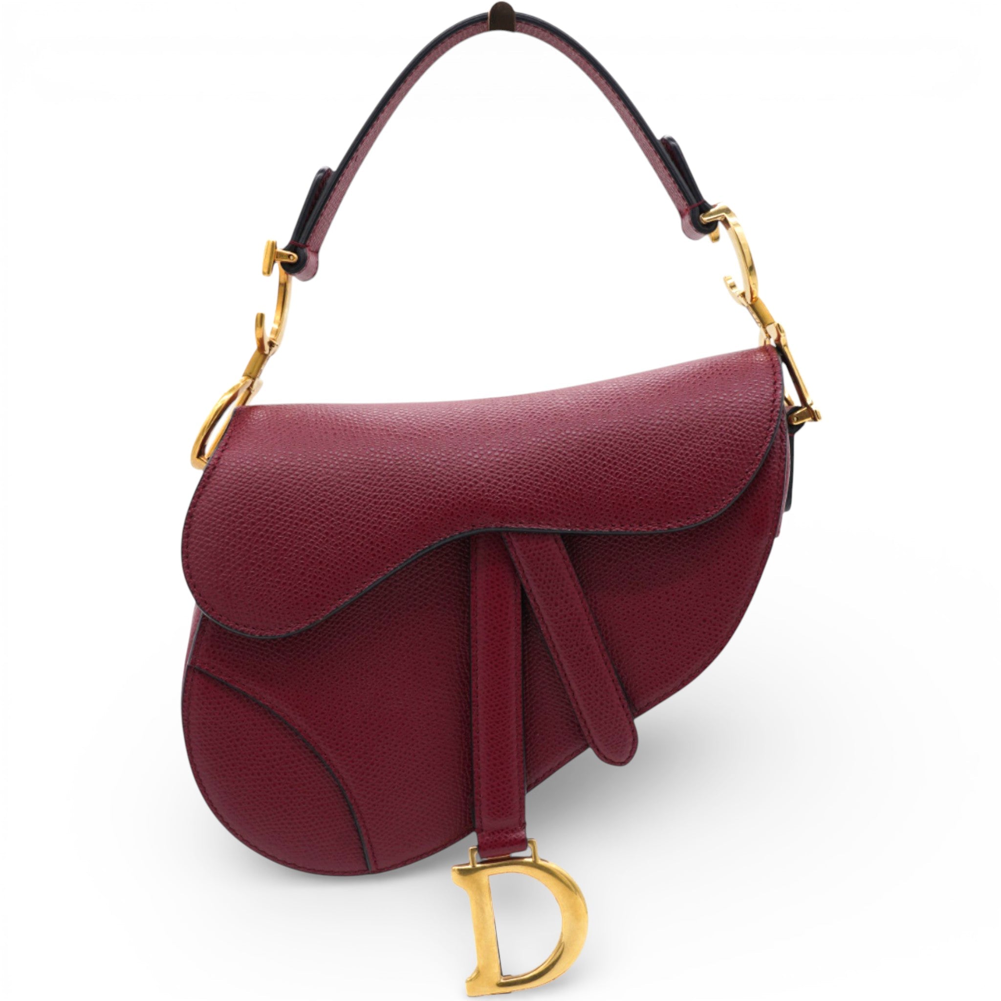 Grained Calfskin Mini Saddle Bag Red
