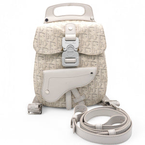 HOMME Oblique Jacquard Calfskin Mini Saddle Backpack Beige