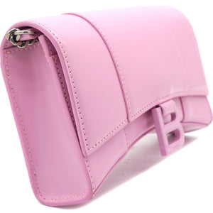 Hourglass leather Wallet on Chain Pink