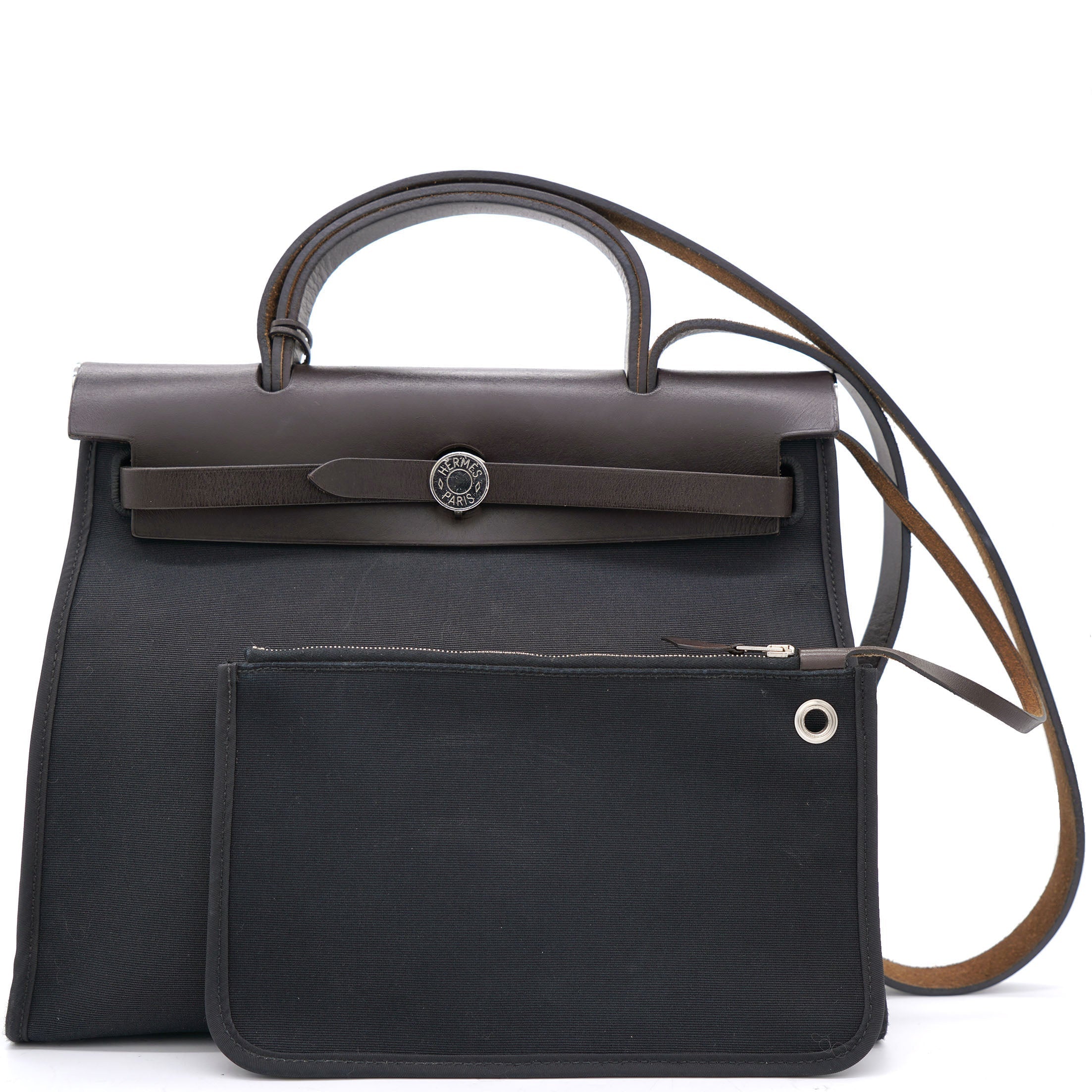 Black/Cacao Canvas and Leather Herbag Zip 31 Bag