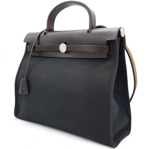 Black/Cacao Canvas and Leather Herbag Zip 31 Bag