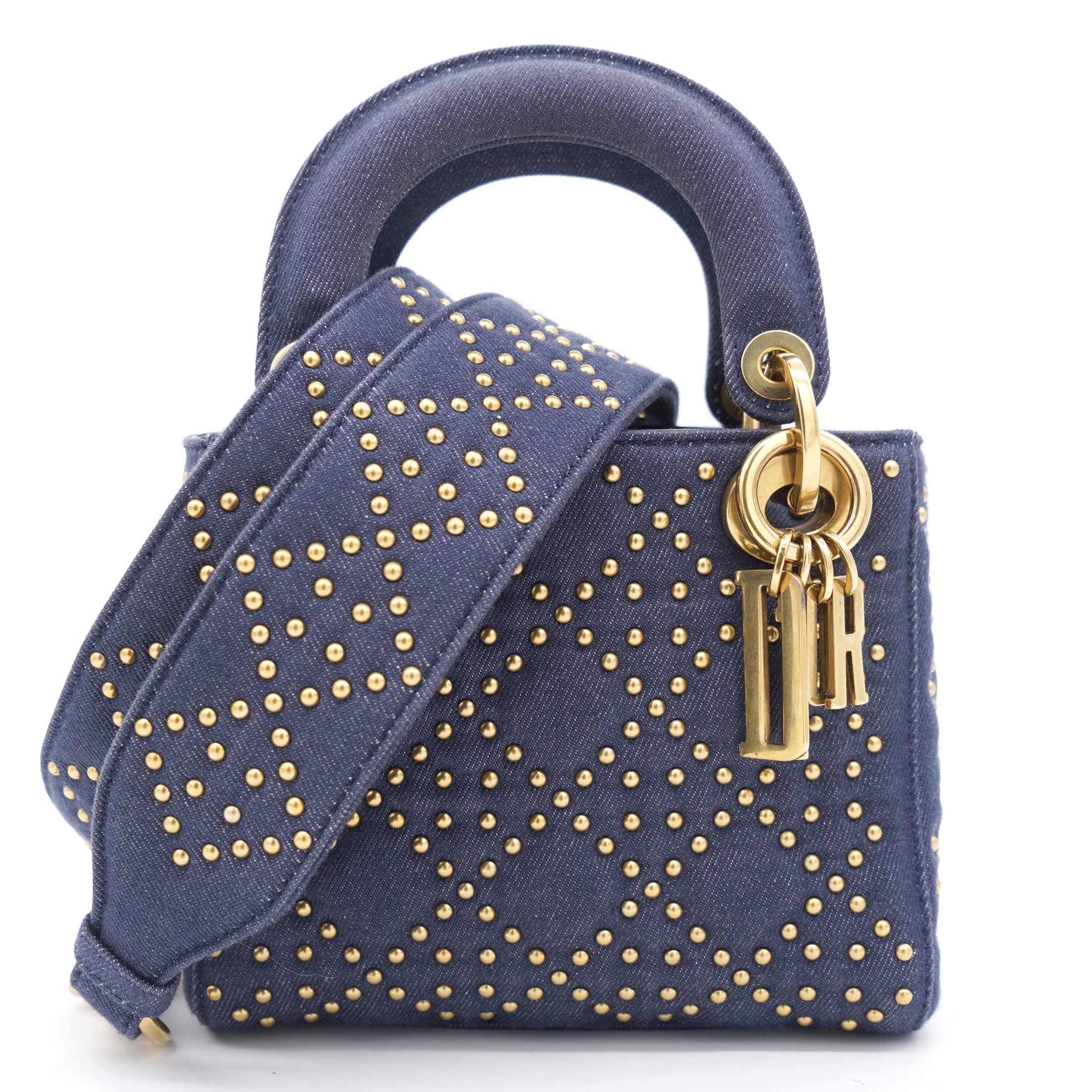 Denim Cannage Studded Mini Supple Lady Dior Blue