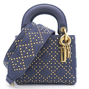 Denim Cannage Studded Mini Supple Lady Dior Blue