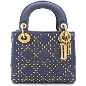 Denim Cannage Studded Mini Supple Lady Dior Blue