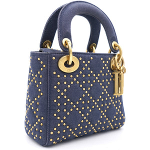 Denim Cannage Studded Mini Supple Lady Dior Blue