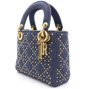 Denim Cannage Studded Mini Supple Lady Dior Blue