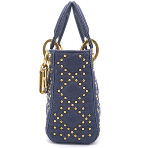Denim Cannage Studded Mini Supple Lady Dior Blue