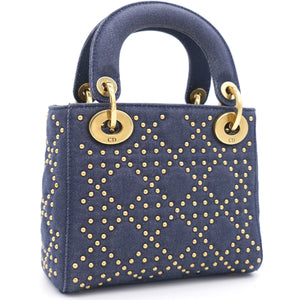Denim Cannage Studded Mini Supple Lady Dior Blue