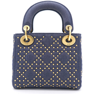 Denim Cannage Studded Mini Supple Lady Dior Blue