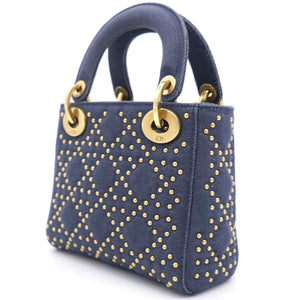 Denim Cannage Studded Mini Supple Lady Dior Blue
