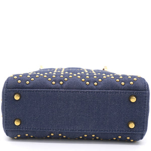 Denim Cannage Studded Mini Supple Lady Dior Blue