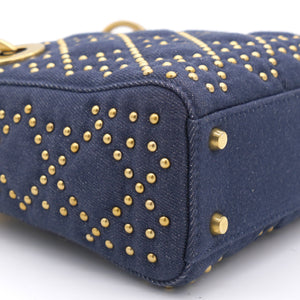 Denim Cannage Studded Mini Supple Lady Dior Blue