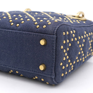 Denim Cannage Studded Mini Supple Lady Dior Blue