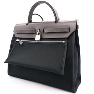 Black/Cacao Canvas and Leather Herbag Zip 31 Bag