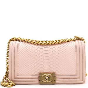 Pink Quilted Snakeskin Old Medium Boy Bag