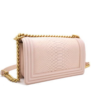Pink Quilted Snakeskin Old Medium Boy Bag