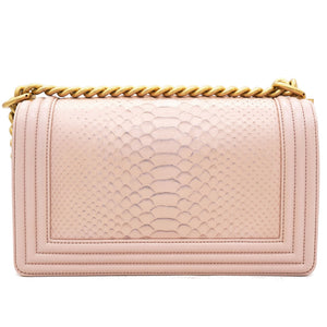 Pink Quilted Snakeskin Old Medium Boy Bag