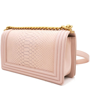 Pink Quilted Snakeskin Old Medium Boy Bag