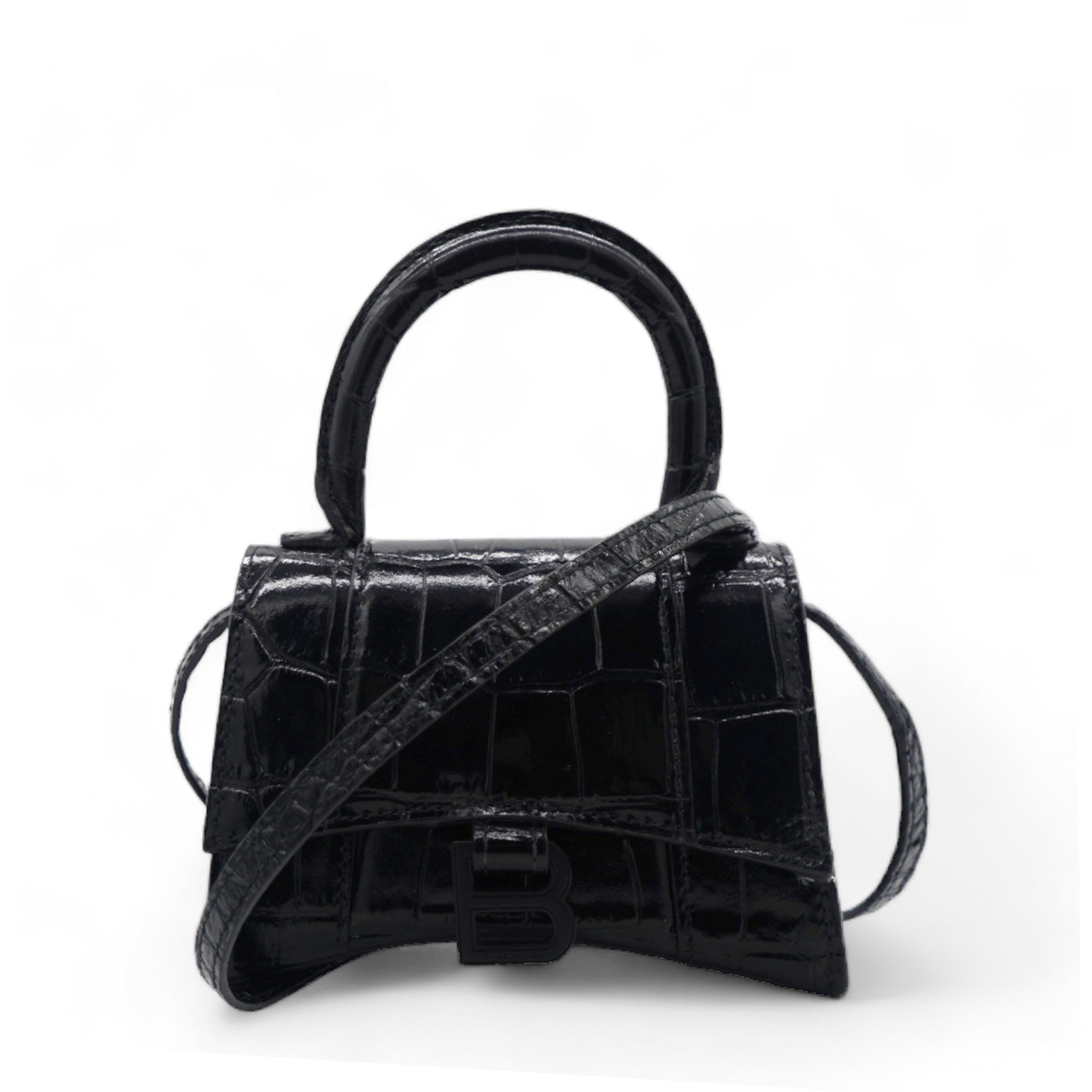 Mini Hourglass Black Crocodile Embossed