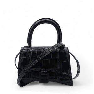 Mini Hourglass Black Crocodile Embossed