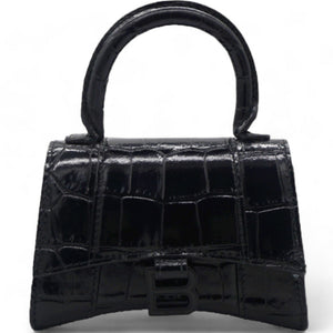 Mini Hourglass Black Crocodile Embossed