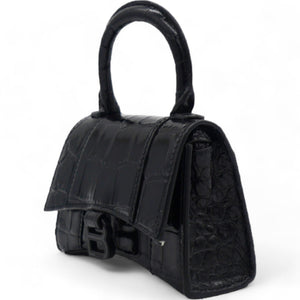 Mini Hourglass Black Crocodile Embossed
