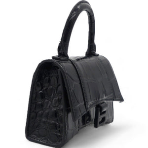 Mini Hourglass Black Crocodile Embossed