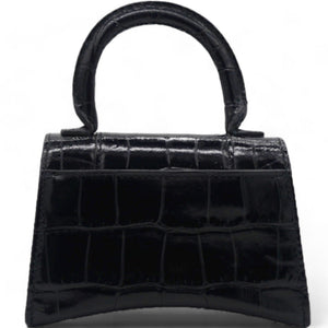 Mini Hourglass Black Crocodile Embossed