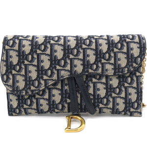 Oblique Saddle Chain Long Wallet Blue