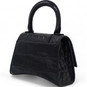Mini Hourglass Black Crocodile Embossed