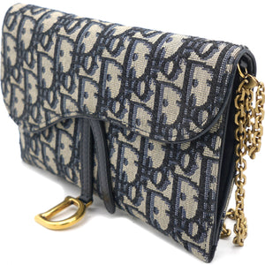 Oblique Saddle Chain Long Wallet Blue
