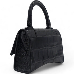 Mini Hourglass Black Crocodile Embossed