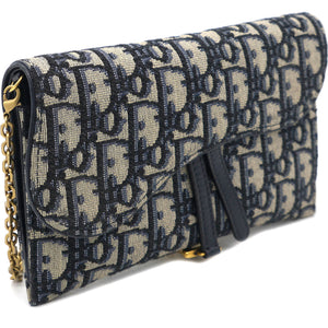 Oblique Saddle Chain Long Wallet Blue