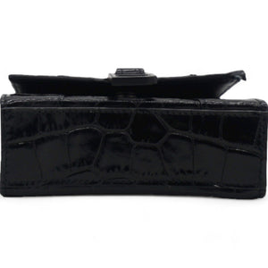 Mini Hourglass Black Crocodile Embossed