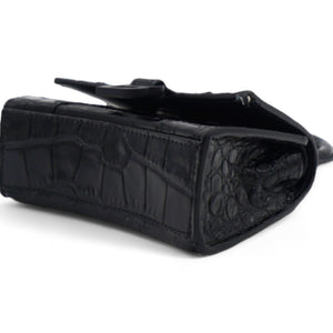 Mini Hourglass Black Crocodile Embossed