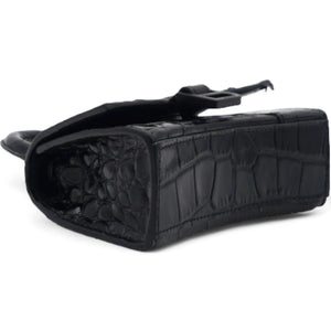 Mini Hourglass Black Crocodile Embossed