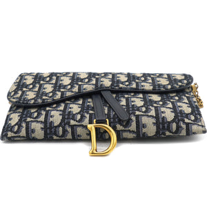 Oblique Saddle Chain Long Wallet Blue