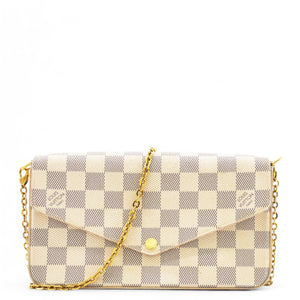 Damier Azur Pochette Felicie Chain Wallet Rose Ballerine
