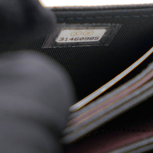 Black Caviar Leather Flap Card Holder with Chain
