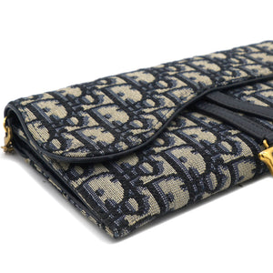 Oblique Saddle Chain Long Wallet Blue