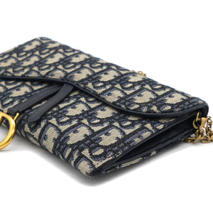 Oblique Saddle Chain Long Wallet Blue