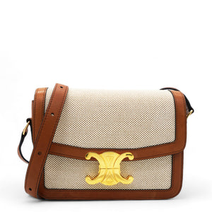 Textile Natural Calfskin Medium Triomphe Bag White Tan