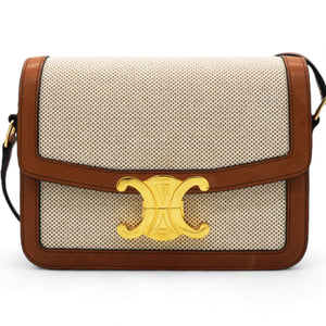 Textile Natural Calfskin Medium Triomphe Bag White Tan